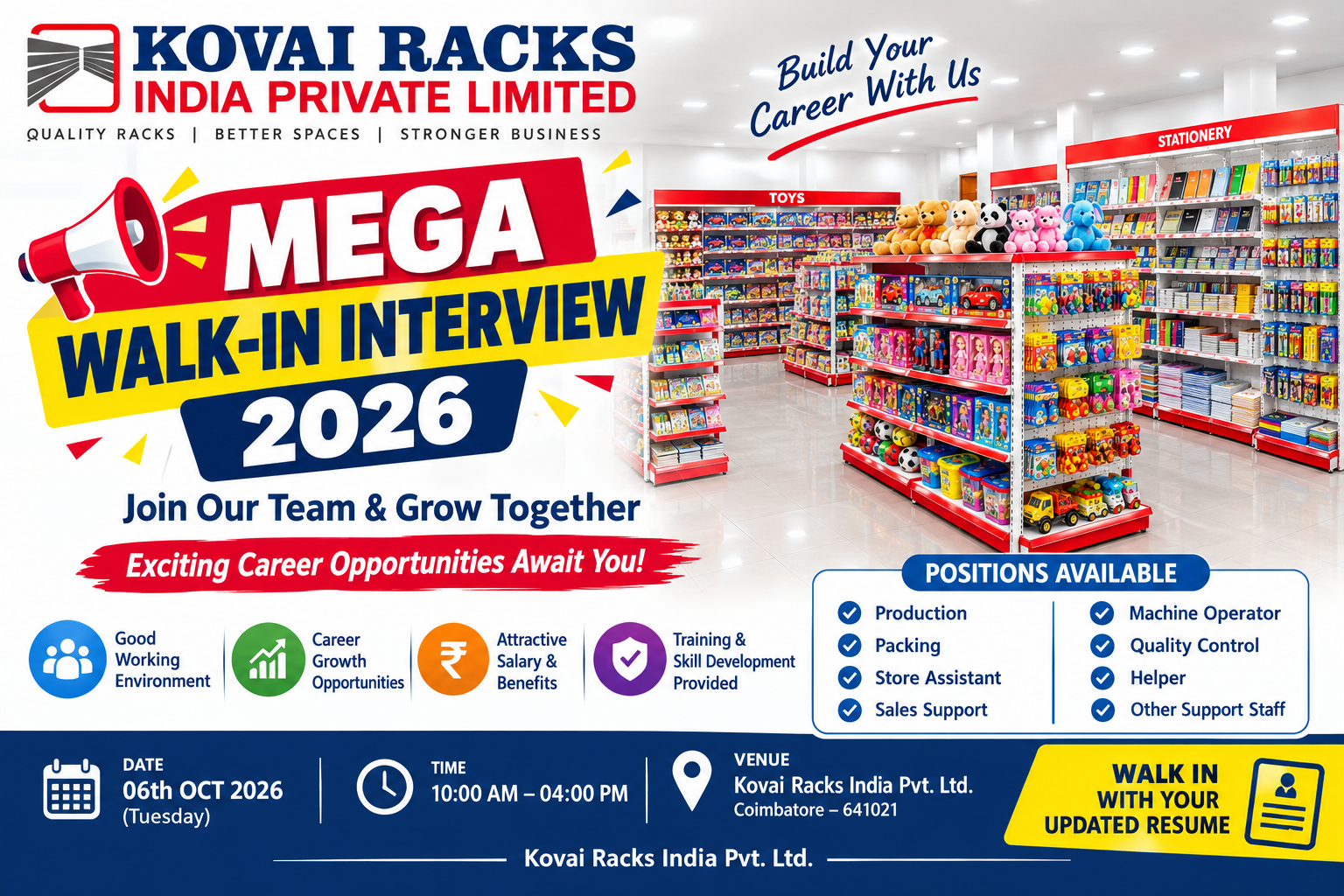 Mega Walk-In Interview 2026  Explore Career Opportunities at Kovai Racks India